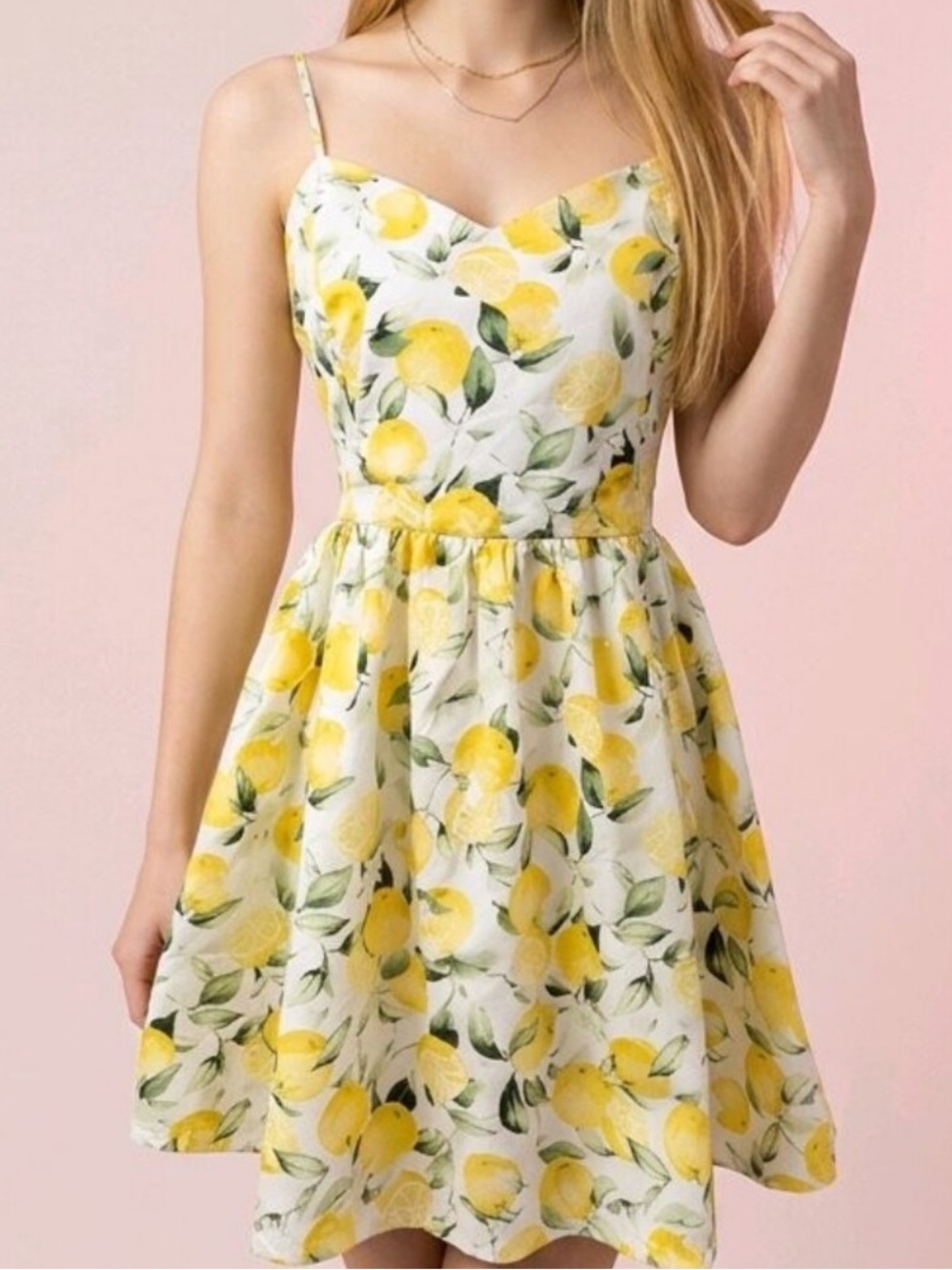 H&M Lemon Blossom Fit & Flare Smocked Mini Dress Yellow White Summer NWT-Medium